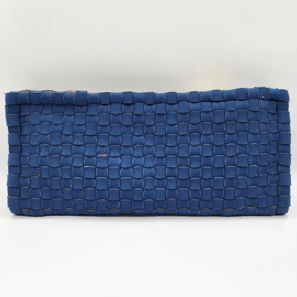 Leghila Blue Woven Neoprene Clutch Handbag Purse Multicompartment Made in Italy